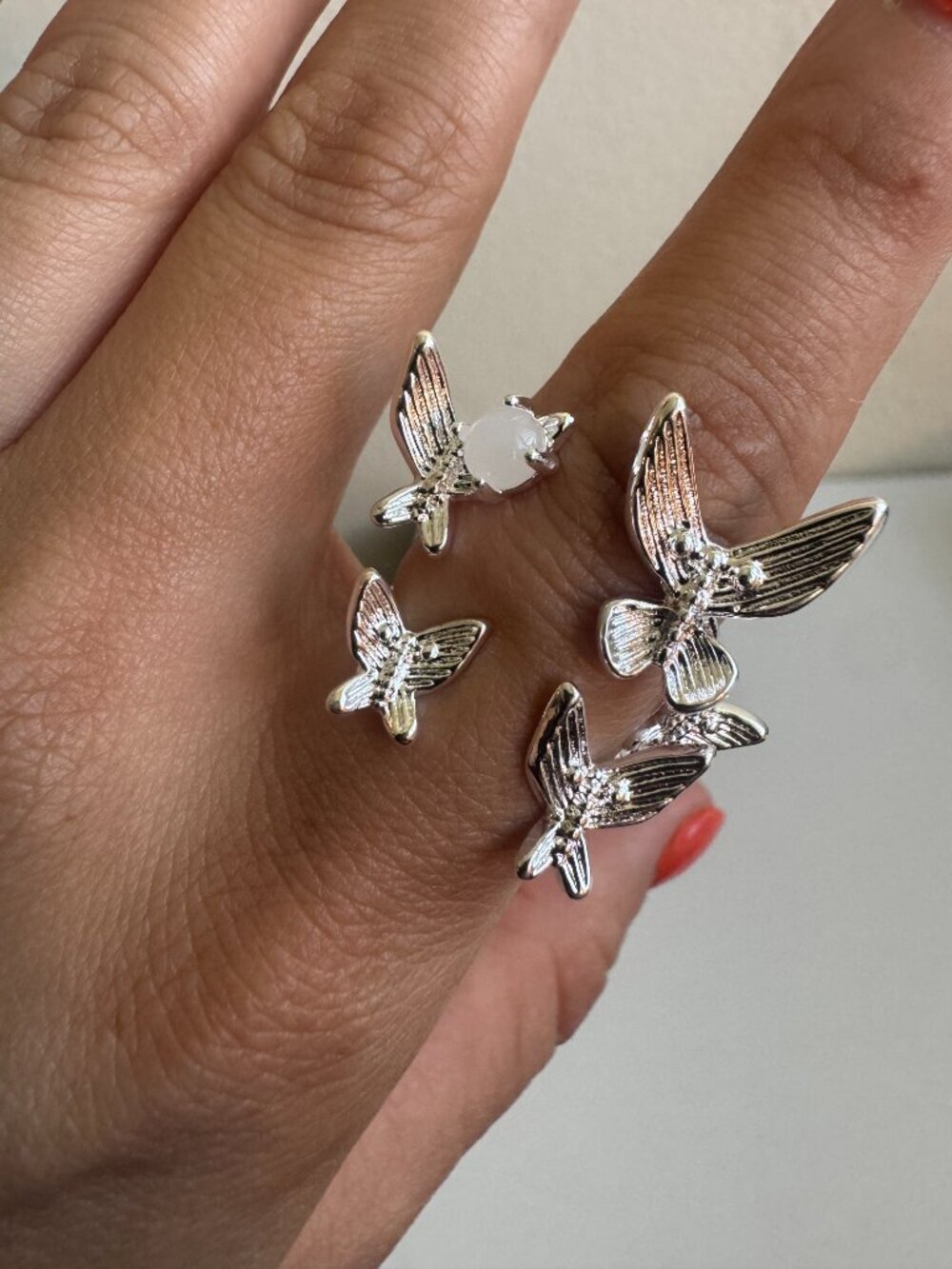 925 Sterling Silver Butterfly Adjustable Ring Y2K Fairy Statement Ring